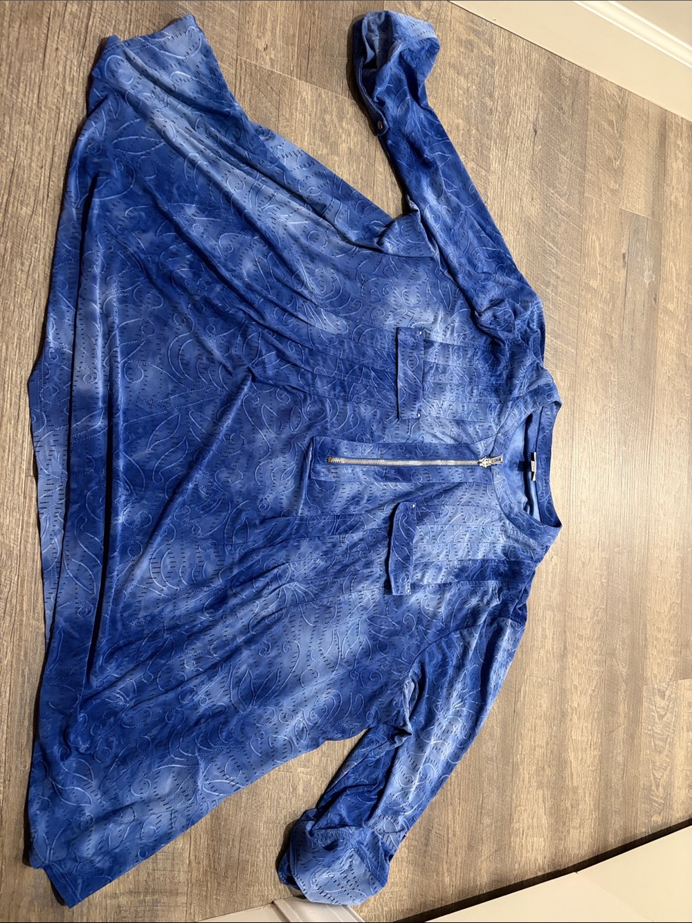 Avenue Blue Printed Zip-Front Tunic